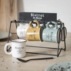 Maisons Du Monde Bols, Tasses Et Mugs 6 Tasses En Faïence Multicolore Imprimé Et Support En Métal Noir -Bols, tasses et mugs Soldes Boutique 6 tasses en faience multicolore imprime et support en metal noir 1000 13 40 193150 3