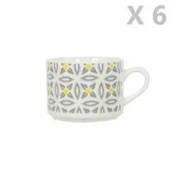Toilinux Bols, Tasses Et Mugs 6 Tasses En Porcelaine Aristo Blanc Décoré