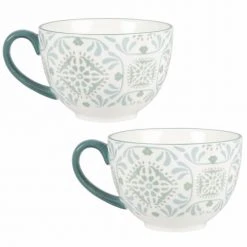 Maisons Du Monde Bols, Tasses Et Mugs Bol Déjeuner En Grès Blanc à Motifs Bleus Et Gris - Lot De 4