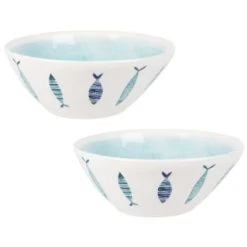 Maisons Du Monde Bols, Tasses Et Mugs Bol En Faïence Blanche Et Bleu Clair Imprimé Poissons - Lot De 2 -Bols, tasses et mugs Soldes Boutique bol en faience blanche et bleu clair imprime poissons lacanau 1000 12 33 205525 4 1