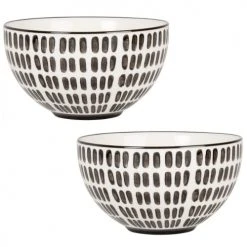 Maisons Du Monde Bols, Tasses Et Mugs Bol En Grès Blanc Motifs Tirets Noirs - Lot De 2