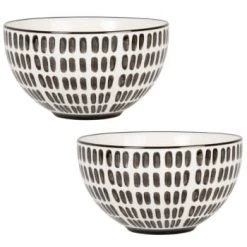 Maisons Du Monde Bols, Tasses Et Mugs Bol En Grès Blanc Motifs Tirets Noirs - Lot De 2 -Bols, tasses et mugs Soldes Boutique bol en gres blanc motifs tirets noirs felix 1000 14 6 217716 2 1