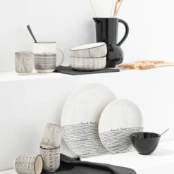 Maisons Du Monde Bols, Tasses Et Mugs Bol En Grès Blanc Motifs Traits Noirs - Lot De 2 -Bols, tasses et mugs Soldes Boutique bol en gres blanc motifs traits noirs 1000 0 27 214744 2
