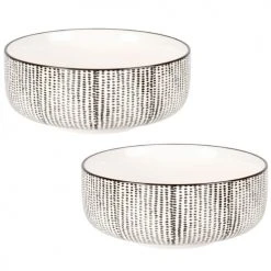 Maisons Du Monde Bols, Tasses Et Mugs Bol En Grès Blanc Motifs Traits Noirs - Lot De 2