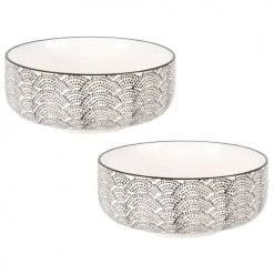 Maisons Du Monde Bols, Tasses Et Mugs Bol En Grès Blanc Motifs Vagues Noires - Lot De 2