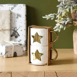 Maisons Du Monde Vaisselle De Noël Coffret 2 Tasses En Porcelaine Motif étoile Blanc Et Doré -Bols, tasses et mugs Soldes Boutique coffret 2 tasses en porcelaine motif etoile blanc et dore 1000 0 31 228565 3