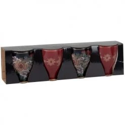 Maisons Du Monde Bols, Tasses Et Mugs Coffret 4 Tasses En Grès Rouge, Bleu Doré