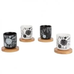 Maisons Du Monde Vaisselle De Noël Coffret 4 Tasses En Porcelaine Et Soucoupes En Bambou -Bols, tasses et mugs Soldes Boutique coffret 4 tasses en porcelaine et soucoupes en bambou 1000 13 32 195479 3