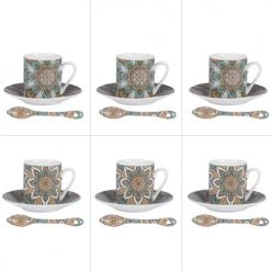 Table Passion Bols, Tasses Et Mugs Coffret 6 Tasses à Café Et Cuillère 10 Cl En Porcelaine Décoré