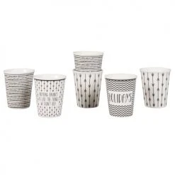 Maisons Du Monde Bols, Tasses Et Mugs Coffret 6 Tasses En Porcelaine Blanche Motifs Noirs -Bols, tasses et mugs Soldes Boutique coffret 6 tasses en porcelaine blanche motifs noirs 1000 5 11 175122 2