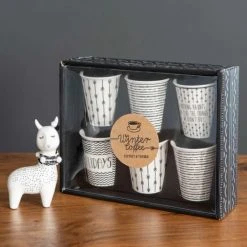 Maisons Du Monde Bols, Tasses Et Mugs Coffret 6 Tasses En Porcelaine Blanche Motifs Noirs -Bols, tasses et mugs Soldes Boutique coffret 6 tasses en porcelaine blanche motifs noirs 1000 5 11 175122 6