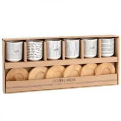 Maisons Du Monde Vaisselle De Noël Coffret 6 Tasses En Porcelaine Et Soucoupes En Bambou