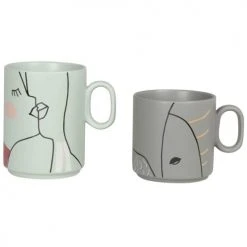 Maisons Du Monde Bols, Tasses Et Mugs Coffret Mugs (x2) En Porcelaine Grise, Bleu Gris Et Rose Imprimée -Bols, tasses et mugs Soldes Boutique coffret mugs x2 en porcelaine grise bleu gris et rose imprimee 1000 11 17 219039 2