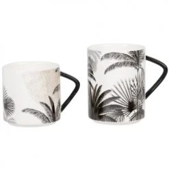 Maisons Du Monde Bols, Tasses Et Mugs Coffret Mugs (x2) En Porcelaine Taupe, Noire Et Grise Motifs Palmiers