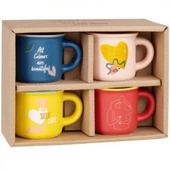 Maisons Du Monde Bols, Tasses Et Mugs Coffret Mugs (x4) En Porcelaine Avec Inscriptions Multicolores