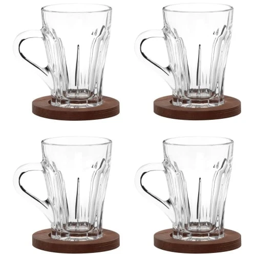 Maisons Du Monde Bols, Tasses Et Mugs Coffret Tasse En Verre Et Bois De Pin (x4) 4 Maisons Du Monde Bols, Tasses Et Mugs Coffret Tasse En Verre Et Bois De Pin (x4) – Image 2