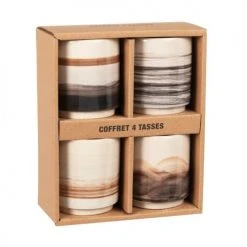 Maisons Du Monde Bols, Tasses Et Mugs Coffret Tasses En Grès Beige, Noir Et Marron (x4)
