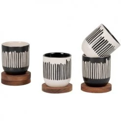 Maisons Du Monde Bols, Tasses Et Mugs Coffret Tasses En Grès Crème Et Noir (x4) Avec Coupelles En Bois D'acacia -Bols, tasses et mugs Soldes Boutique coffret tasses en gres creme et noir x4 avec coupelles en bois d acacia 1000 2 3 227717 2