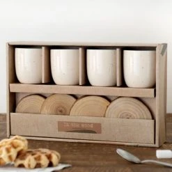 Maisons Du Monde Bols, Tasses Et Mugs Coffret Tasses En Porcelaine Crème (x4) Et Soucoupes En Camphrier -Bols, tasses et mugs Soldes Boutique coffret tasses en porcelaine creme x4 et soucoupes en camphrier 1000 11 37 217747 3