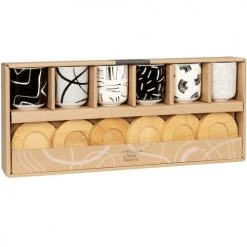 Maisons Du Monde Bols, Tasses Et Mugs Coffret Tasses En Porcelaine Motifs Noirs, Blancs Et Gris (x6) Et Soucoupes En Manguier