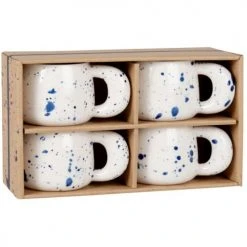 Maisons Du Monde Bols, Tasses Et Mugs Coffret Tasses (x4) En Grès Blanc Et Bleu Marine Peinte à La Main