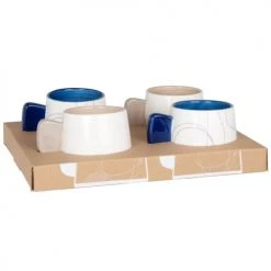 Maisons Du Monde Bols, Tasses Et Mugs Coffret Tasses (x4) En Grès écru Et Bleu