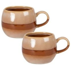 Maisons Du Monde Bols, Tasses Et Mugs Mug Boule En Grès Marron Brillant Et Beige - Lot De 2 -Bols, tasses et mugs Soldes Boutique mug boule en gres marron brillant et beige motifs traits zonza 1000 6 33 211962 2 1