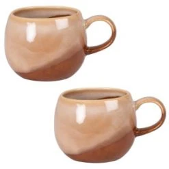 Maisons Du Monde Bols, Tasses Et Mugs Mug Boule En Grès Marron Brillant Et Beige Motifs Traits - Lot De 2 -Bols, tasses et mugs Soldes Boutique mug boule en gres marron brillant et beige zonza 1000 7 34 211963 4