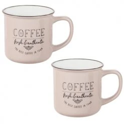 Maisons Du Monde Bols, Tasses Et Mugs Mug En Faïence Beige Imprimée - Lot De 2