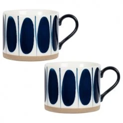 Maisons Du Monde Bols, Tasses Et Mugs Mug En Faïence Blanche Motifs Ovales Bleus - Lot De 2