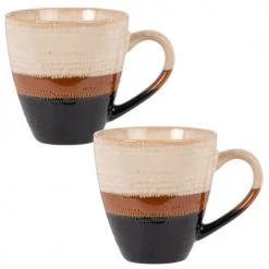 Maisons Du Monde Bols, Tasses Et Mugs Mug En Faïence Crème, Marron Et Grise - Lot De 2