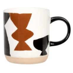 Maisons Du Monde Bols, Tasses Et Mugs Mug En Grès à Formes Géométriques Blanches, Marrons, Noires - Lot De 2
