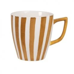 Maisons Du Monde Bols, Tasses Et Mugs Mug En Grès à Rayures Jaunes Et Blanches - Lot De 2