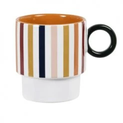 Maisons Du Monde Bols, Tasses Et Mugs Mug En Grès Blanc à Rayures Multicolores - Lot De 2