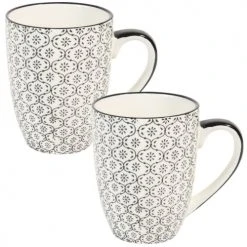 Maisons Du Monde Vaisselle De Noël Mug En Grès Noir Et Blanc Imprimé - Lot De 2