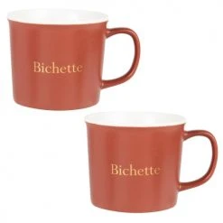 Maisons Du Monde Bols, Tasses Et Mugs Mug En Porcelaine Vieux Rose Imprimée - Lot De 2