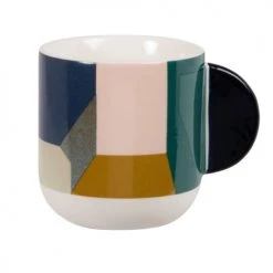 Maisons Du Monde Bols, Tasses Et Mugs Mug Géométrique En Grès Rose, Bleu Et Vert - Lot De 2
