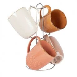 Maisons Du Monde Bols, Tasses Et Mugs Mugs En Grès Multicolore (x4) Et Support En Métal