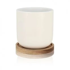 OGO Living Bols, Tasses Et Mugs Set De 2 Tasses Avec Support En Porcelaine Et Acacia 25 Cl