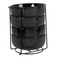 Maisons Du Monde Bols, Tasses Et Mugs Support 4 Bols En Grès Et Fer Noir