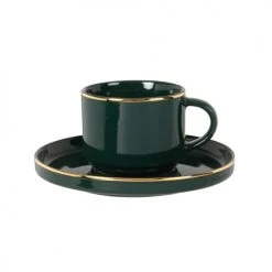Maisons Du Monde Bols, Tasses Et Mugs Tasse à Café En Porcelaine Verte Et Dorée - Lot De 2