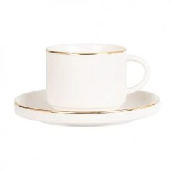 Maisons Du Monde Bols, Tasses Et Mugs Tasse à Thé Et Soucoupe En Porcelaine Blanche Et Dorée - Lot De 2