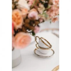 Kare Design Bols, Tasses Et Mugs Tasse Avec Coupelle En Porcelaine Blanche Et Dorée -Bols, tasses et mugs Soldes Boutique tasse avec coupelle en porcelaine blanche et doree 1