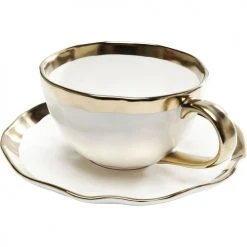 Kare Design Bols, Tasses Et Mugs Tasse Avec Coupelle En Porcelaine Blanche Et Dorée -Bols, tasses et mugs Soldes Boutique tasse avec coupelle en porcelaine blanche et doree 2