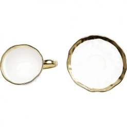 Kare Design Bols, Tasses Et Mugs Tasse Avec Coupelle En Porcelaine Blanche Et Dorée -Bols, tasses et mugs Soldes Boutique tasse avec coupelle en porcelaine blanche et doree 3