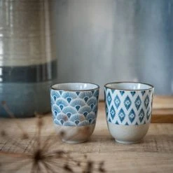 Maisons Du Monde Bols, Tasses Et Mugs Tasse En Faïence Beige Motifs Losanges Bleus - Lot De 2 -Bols, tasses et mugs Soldes Boutique tasse en faience beige motifs losanges bleus 1000 7 26 208019 3