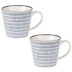 Maisons Du Monde Bols, Tasses Et Mugs Tasse En Grès Imprimé Fleurs Bleues - Lot De 2 -Bols, tasses et mugs Soldes Boutique tasse en faience imprime traits bleus ischia 1000 8 12 190170 6