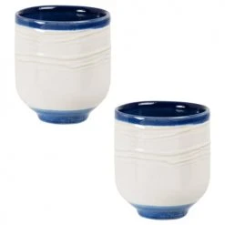 Maisons Du Monde Bols, Tasses Et Mugs Tasse En Grès écru Et Bleu - Lot De 4