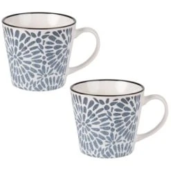 Maisons Du Monde Bols, Tasses Et Mugs Tasse En Grès Imprimé Fleurs Bleues - Lot De 2 -Bols, tasses et mugs Soldes Boutique tasse en gres imprime fleurs bleues ischia 1000 7 11 190169 4