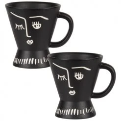Maisons Du Monde Bols, Tasses Et Mugs Tasse En Porcelaine Noire Imprimé Blanc - Lot De 2